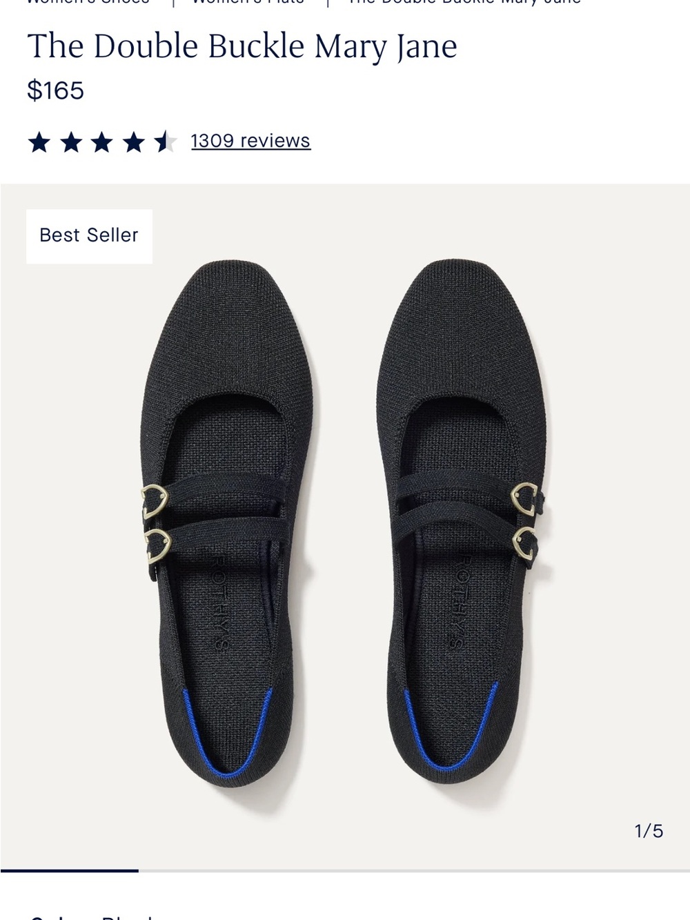 Rothy's Black Double-Strap Mary Jane Flats with Silver Buckles